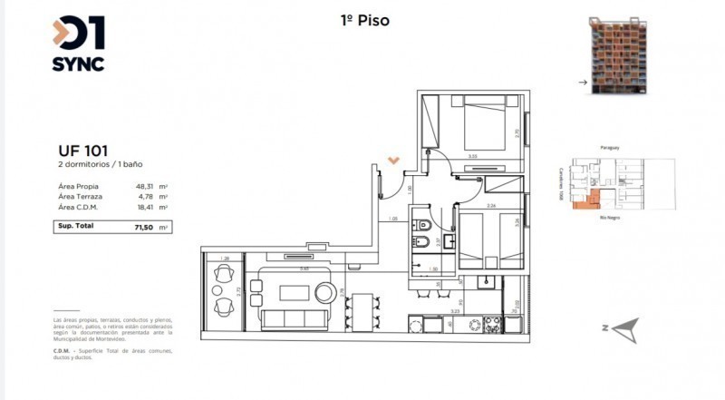 Apartamento de dos dormitorios en centro sin garage. Entrega MARZO 2024 