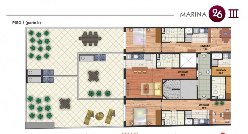 Departamento en Pocitos con patio y parrillero