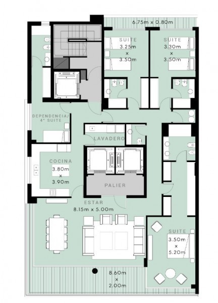 Venta de departamento con 3 suites y dependencia 