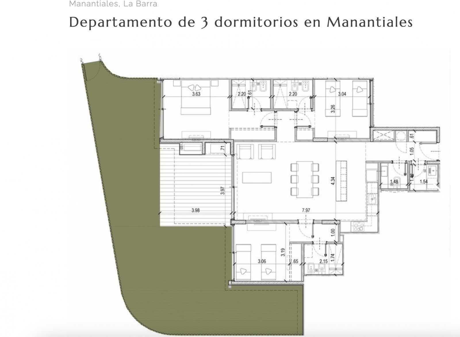 Departamento de 3 dormitorios en Manantiales